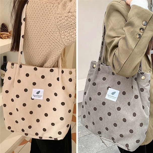 Women Single Shoulder Bag Corduroy Vintage Holiday Reusable Shopping Bag Polka Dot Casual Handbag