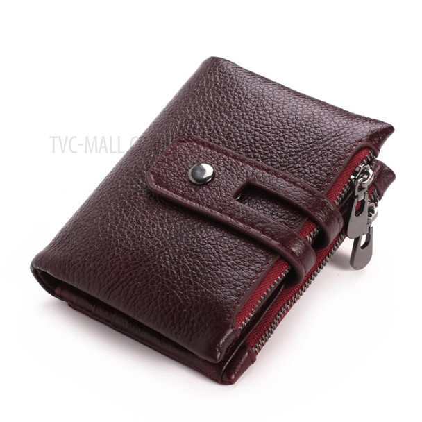 GUBINTU Genuine Leather Bi-fold Short Credit Card Holder Case with Buckle Closure for Men - Wine Red