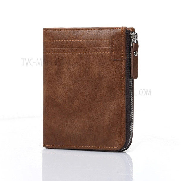 Durable PU Leather Card Slots Bi-fold Wallet Coin Purse for Men - Brown