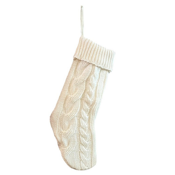 Christmas Sock Knitted Xmas Stockings Candy Gift Bag Christmas Tree Decoration - White