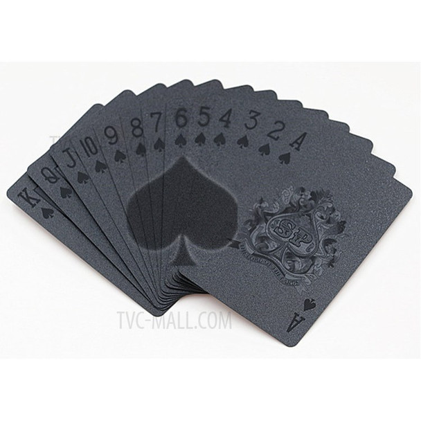 54Pcs Waterproof Plastic Black Geometry Back Poker Playing Cards