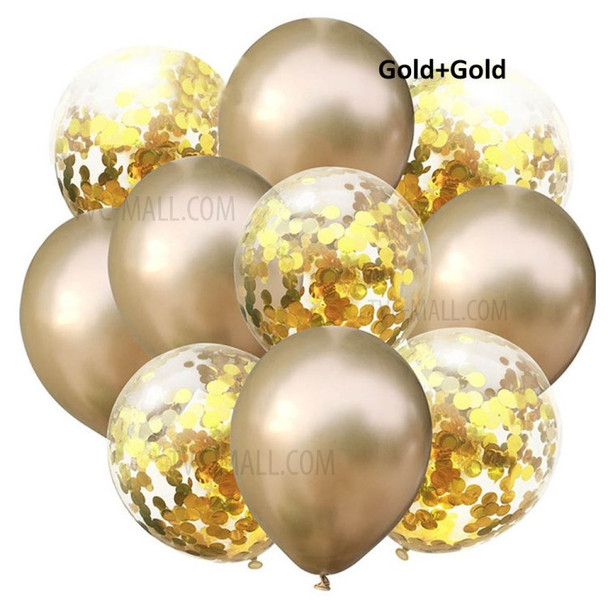 10Pcs/Set Confetti Balloon and Metallic Balloons Mixed Amazing Shinning Sight for Party Wedding Bedroom Decoration - Gold