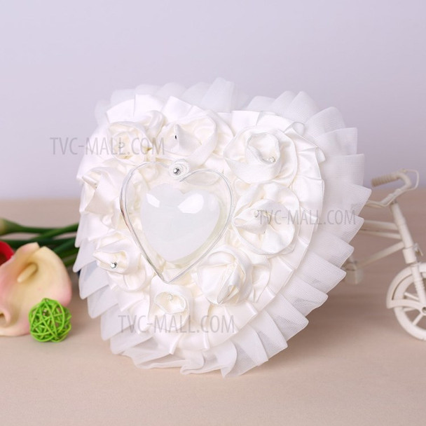 Wedding Decoration Supplies Set with Satin Flower Girl Basket and 7 x 7 inches White Heart Ring Bearer Pillow - White