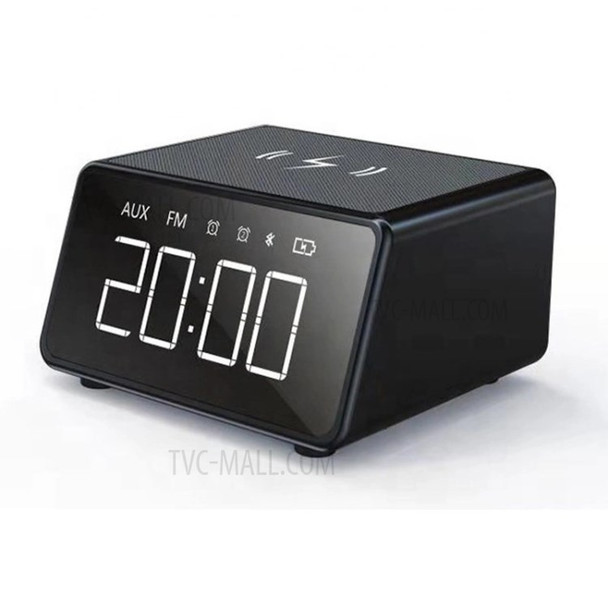 A30 FM Radio Alarm Clock 10W Wireless Charging Phone Charger LED Display Bluetooth Speaker - Black