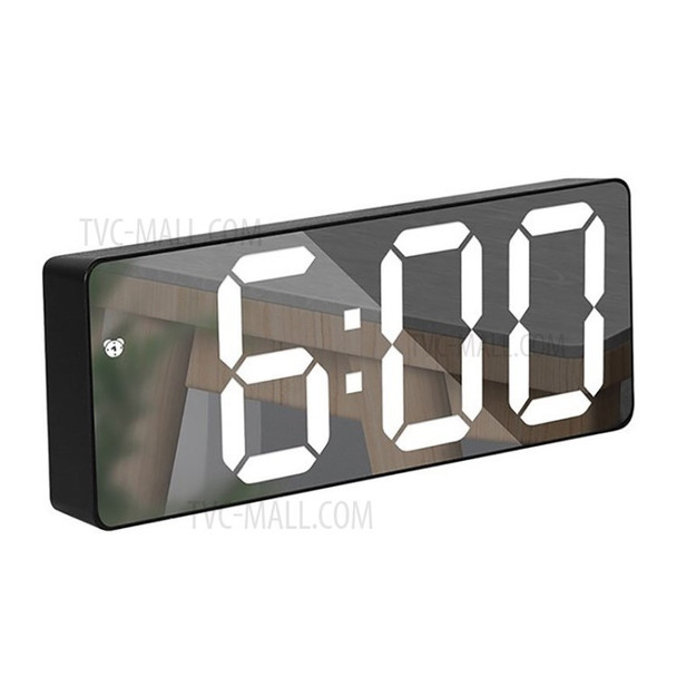 Large LED Display Digital Alarm Clock with Repeating Snooze Temperature Display Indoor Thermometer - Rectangular/Mirror Surface/White Light