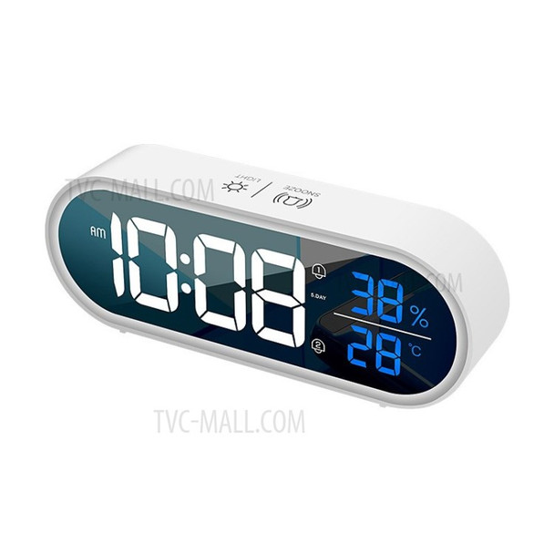 Mirror LED Digital Charging Alarm Clock Temperature Humidity Display Smart Clock (without Certification) - White