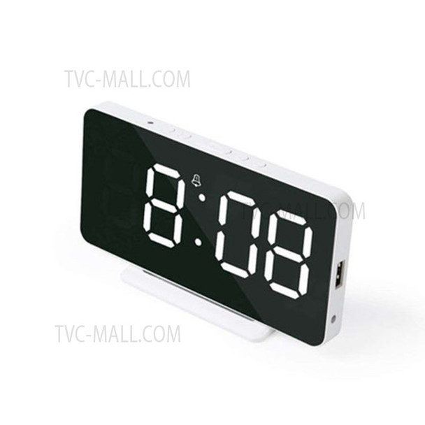 6.5-inch Digital Alarm Clock LED Time Display Snooze Function Temperature Detect Adjustable Brightness for Bedroom Home Office - White