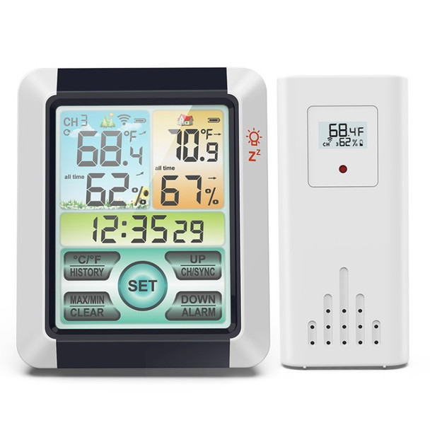 EN885 Digital Thermometer Hygrometer Electronic Alarm Clock Indoor Outdoor Humidity Temperature Meter - 1 Set