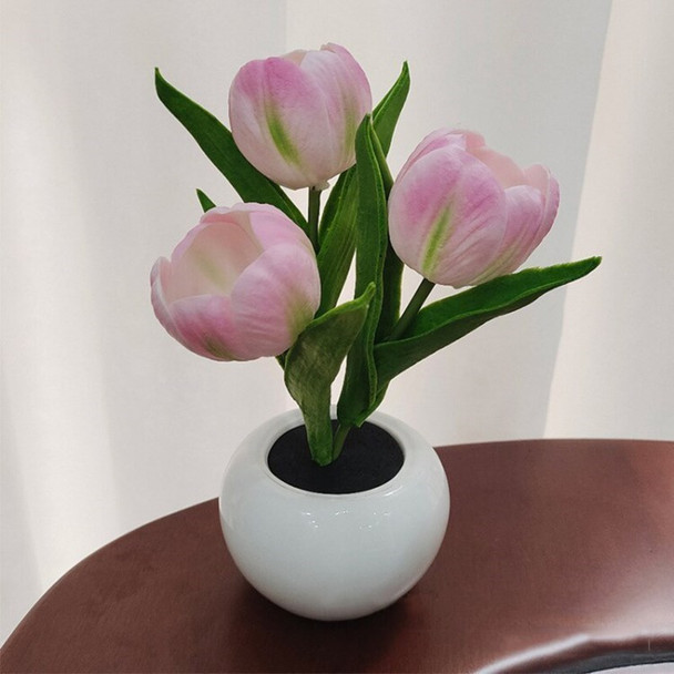 Tulip Flower Table Lamp Artificial Flower LED Night Light Bouquet for Home Office Hotel Decor - Pink