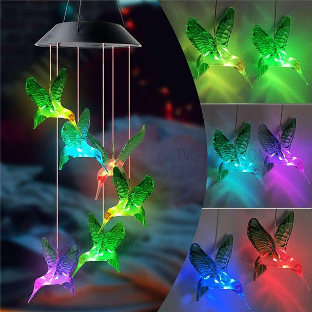 Outdoor Waterproof Solar Hummingbird Wind Chime Color Changing Hanging Light LED String Light Decoration