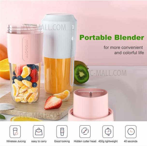 JC01 Portable Blender Electric Juicer Automatic Wireless Mini Juice Cup Cut Mixer with Two Blades for Home Office Travel (Without FDA, BPA-free) - White