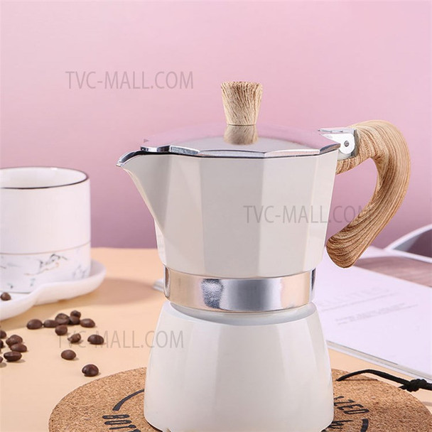 150ml Italian Mocha Espresso Percolator Pot Home Stovetop Coffee Maker Aluminum Moka Pot Kitchen Coffee Making Tool for Three People (No FDA, BPA-free) - White