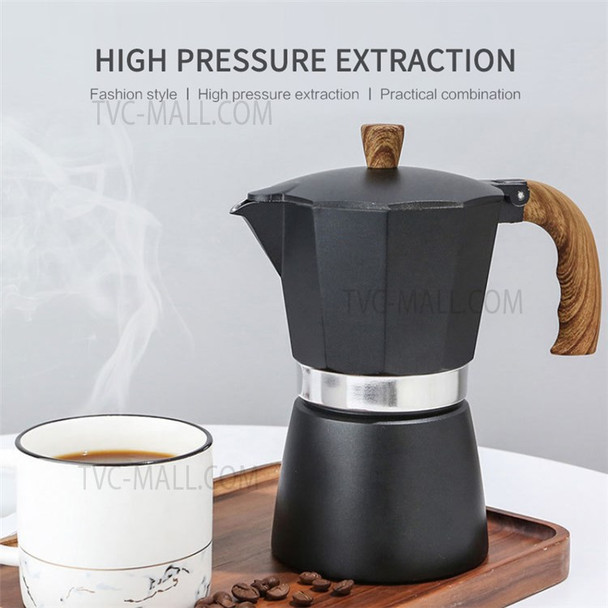 300ml Classic Espresso Percolator Stovetop Home Coffee Maker Aluminum Moka Pot Kitchen Coffee Making Tool for 6 People (No FDA, BPA-free) - Black