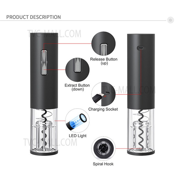 KLT KP3-362002 Electric Wine Opener Foil Cutter Rechargeable Automatic Corkscrew Remover for Home Bar Family Gatherings