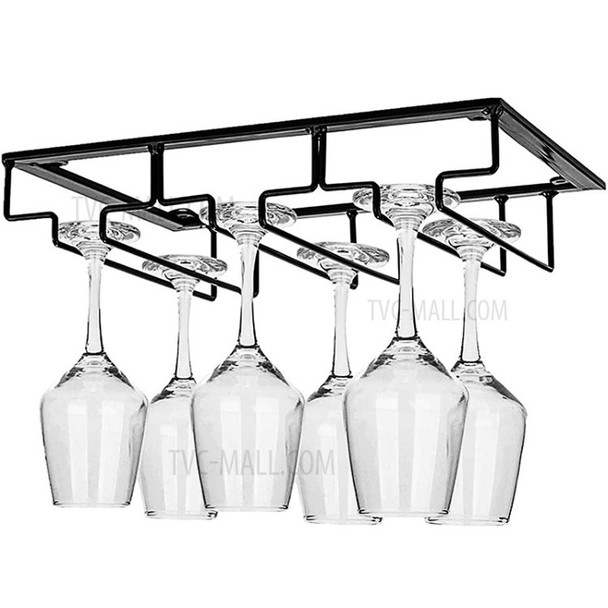 Hanging Wine Glass Cup Rack Shelf Holder Under Cabinet Storage Mug Hanger Organizer - Black/3-Cup
