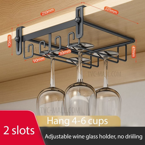 Hanging Wine Glass Cup Rack Shelf Holder Organizer Under Cabinet Glasses Storage for Bar Kitchen - Black/ 2 Slots