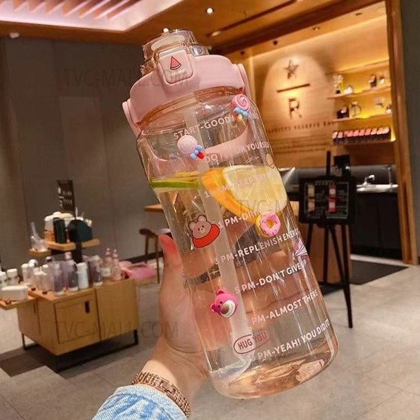 2L For Fitness Outdoor Leakproof Water Bottle with Time Marker Straw (No Certification) - Pink