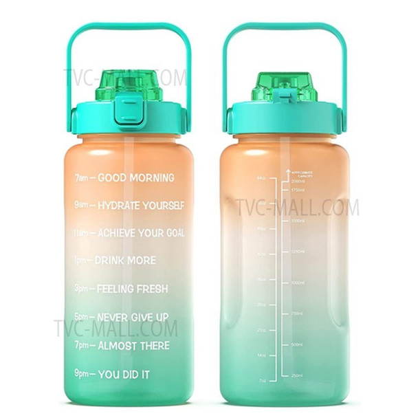 2.2L Water Bottle BPA-free Sports Drinking Bottle with Straw and Time Marker Sports Motivational Water Jug [No FDA Certification] - Orange/Green