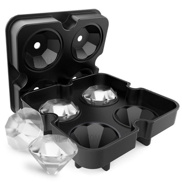 4-hole Diamond Shape Ice Cube Mold with Lid Food Grade Silicone 4 Grids Ice Tray - Black