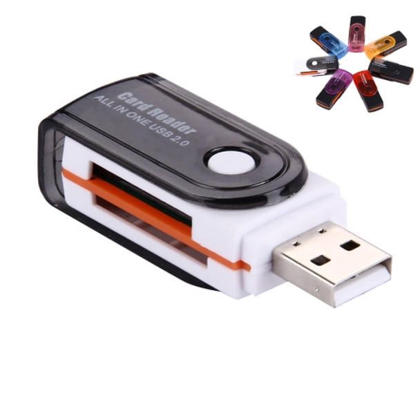 USB 2.0 All in One Memory Card Reader, Support SD / MMC / RS-MMC / Mini SD / TF / SDHC MMC / MMC TURBO Card, Support up to 32GB, Random Color Delivery