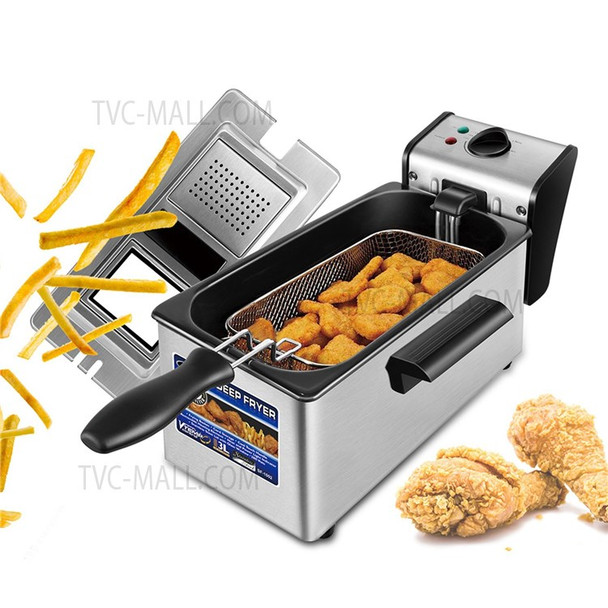 Large Capacity Stainless Steel Electric Deep Fryer with Timer and Temperature Knobs (without Certification) - EU Plug