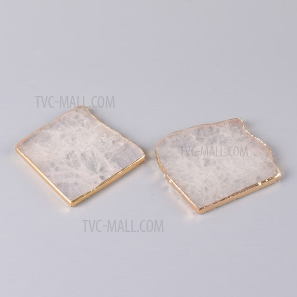 Gems Craft Mat Rock Quartz Heart Shape Slice Pad Electroplated Gold Edge Crystal Coaster Cup Beverage Holder - Square