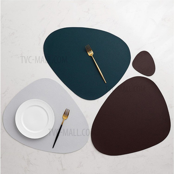 CDY002 PVC Leather Heat Insulation Placemats Bowl Coaster Kitchen Non-Slip Tableware Pad Table Mat, Size L - Blue