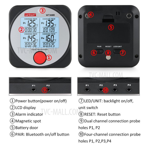 WINTACT WT308A Food Meat Thermometer Large LCD Screen Kitchen BBQ Thermometer (BPA Free, No FDA Certification)