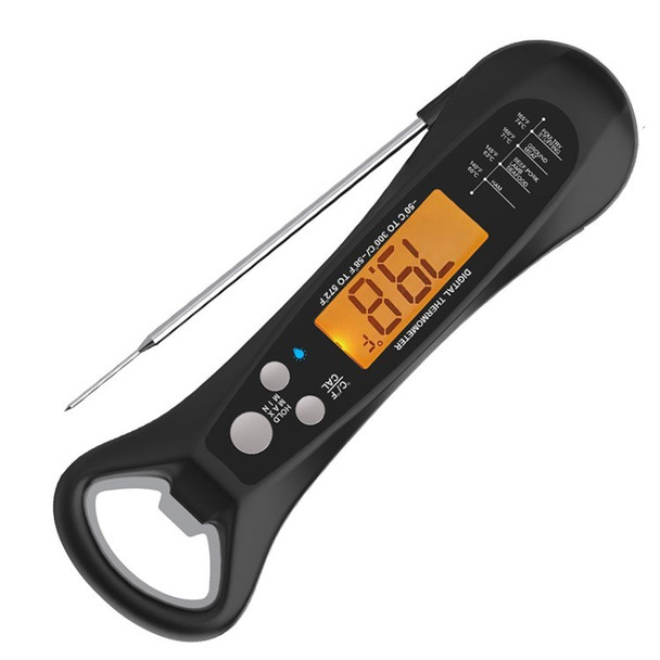 Kitchen Food Thermometer Folding Waterproof Electronic Oven BBQ Thermometer - Black