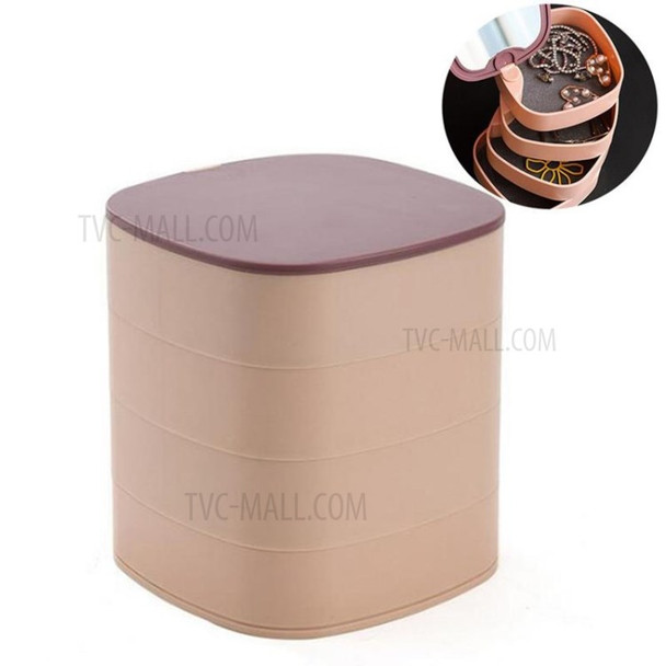 Jewelry Organizer Box 4-Layer 360° Rotating Rings Storage Lipstick Case with Lid for Earring Bracelet - Pink