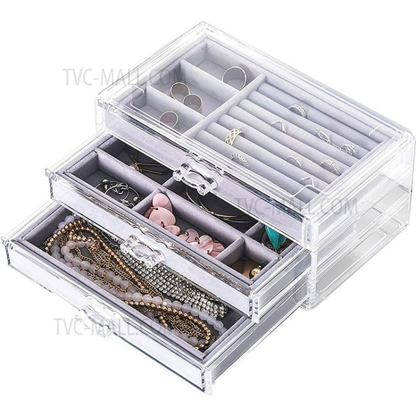 Necklace Earrings Watch Storage Box 3 Tiers Jewelry Organizer Drawer Bathroom Case Display Box - Grey/A