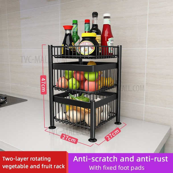 Anti-scratch Moveable Kitchen Fruit Vegetable Storage Rack Shelf Corner Basket Trolley Cabinet - Square/2-tier