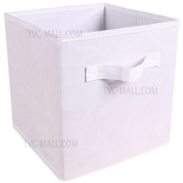 Foldable Non-woven Fabric Sundries Toys Storage Box Cube Bin Home Storage Basket with Handle - White/Handle Type