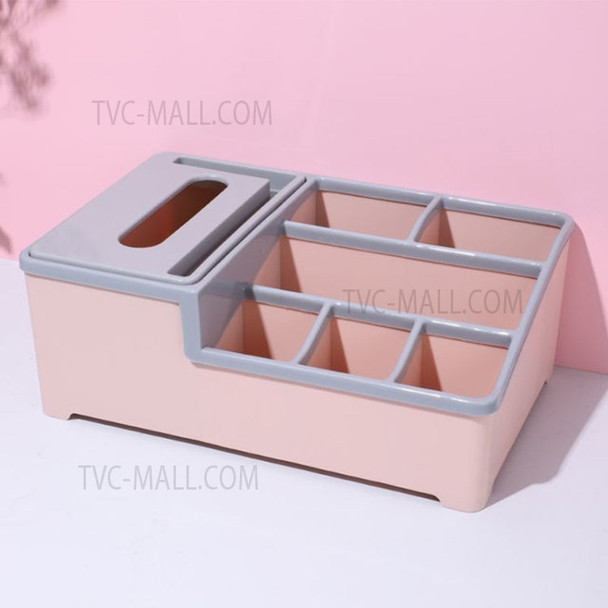 Multifunction Tissue Box Desktop Organizer Tissue Dispenser Stationery Remote Control Pen Box - Pink