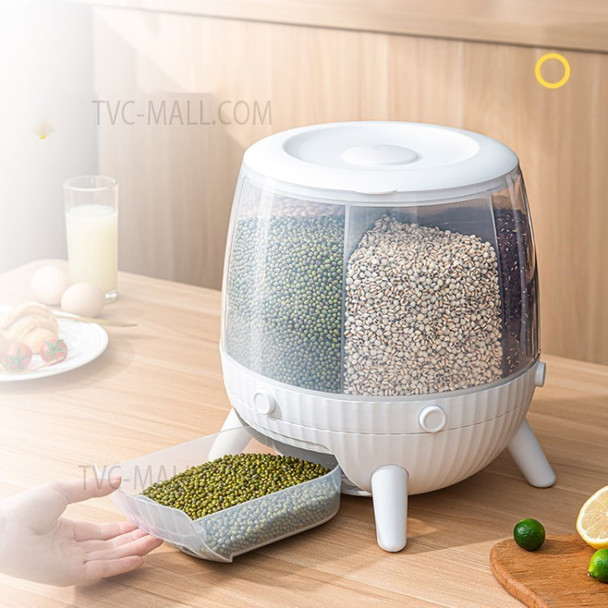 6KG Rotating Rice Bucket Dispenser Dry Food Storage Container (without FDA Certificate) - White
