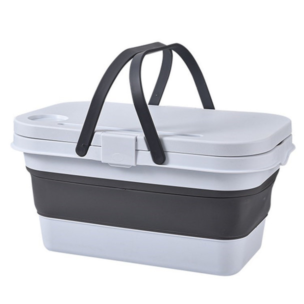 Portable Vegetable Fruit Basket Foldable Storage Box for BBQ/Picnic/Camping - Grey White