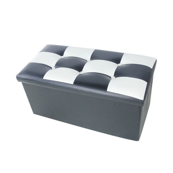 Multifunction Home Foldable Storage Box Stool Faux Leather Footrest - Black/76*38*38cm