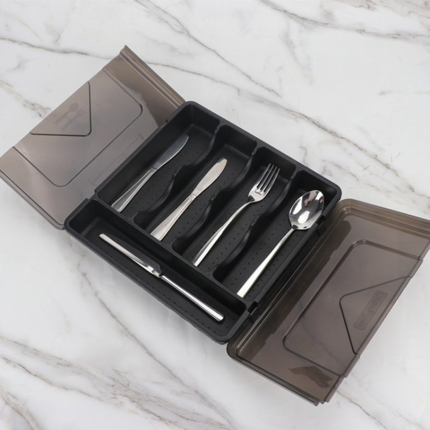 Waterproof Anti-dust Flatware Storage Case Silverware Storage Box for Fork Spoon Knife (No FDA Certificate) - Black
