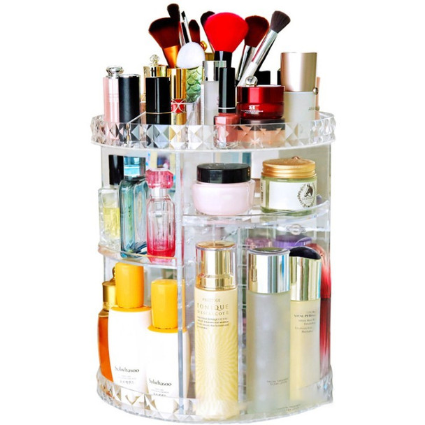 Rotating Makeup Organizer Spinning Storage Display Case Acrylic DIY Adjustable Bathroom Makeup Shelf - Style A