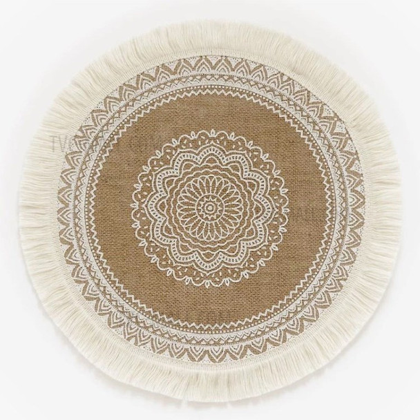 37cm Coffee Cup Mat Embroidery Round Table Placemat - Style A