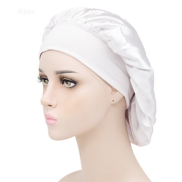 Breathable Head Wrap Silk Satin Night Cap Short Hair Women Hat Beanie Cap - White