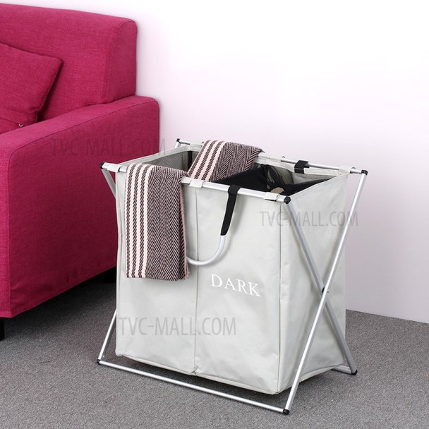 Laundry Basket Hamper 2 Sections Foldable X-frame Oxford Mesh Drawstring Dirty Clothes Bin Organizer