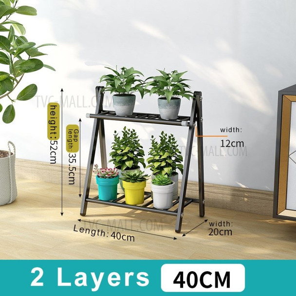 Flower Plant Stand Indoor Outdoor Stainless Steel Flower Rack Home Storage Organizer Shelf - Black/2-Layer/40cm Length