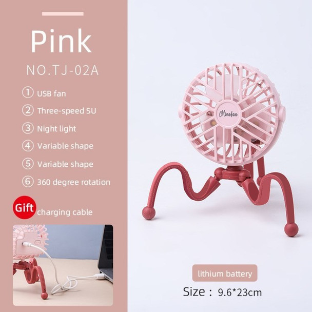 Handheld Baby Stroller Fan 500mAh Octopus Tripod USB Foldable Fan for Office Car with 3 Speed - Round//Pink