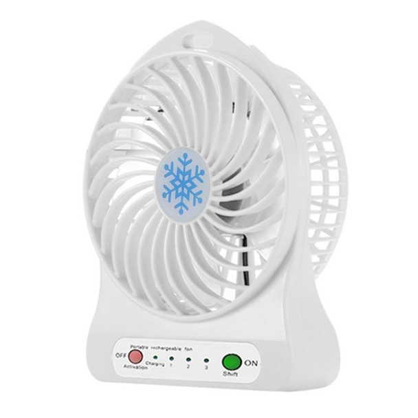 3 Speeds Mini Desk Fan Portable USB Fan Rechargeable Battery Operated Fan with LED Light - White