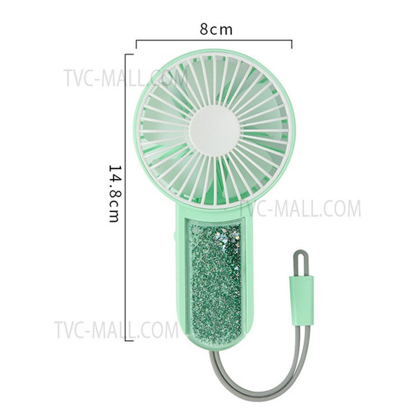 Portable Fan Fluorescent Quicksand Light Design Summer Handheld Mini USB Rechargeable Fan with Lanyard - Green