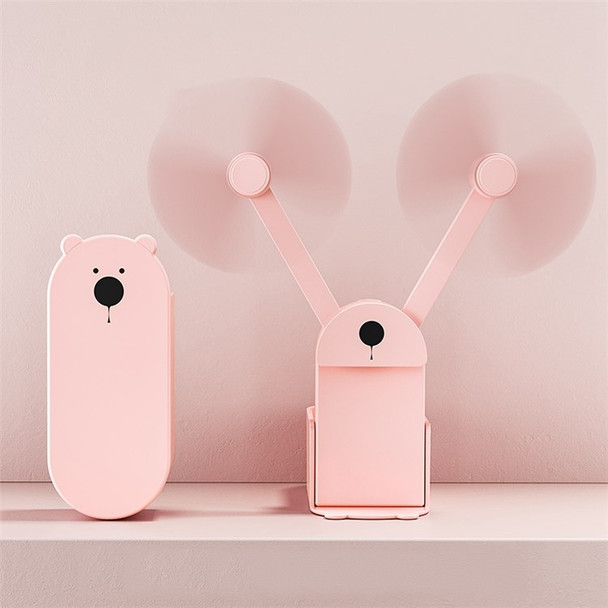 F12 3000mAh Handheld Fan Foldable Dual-Blade Cute Bear Fan Two-Head Mini Portable Fan - Pink