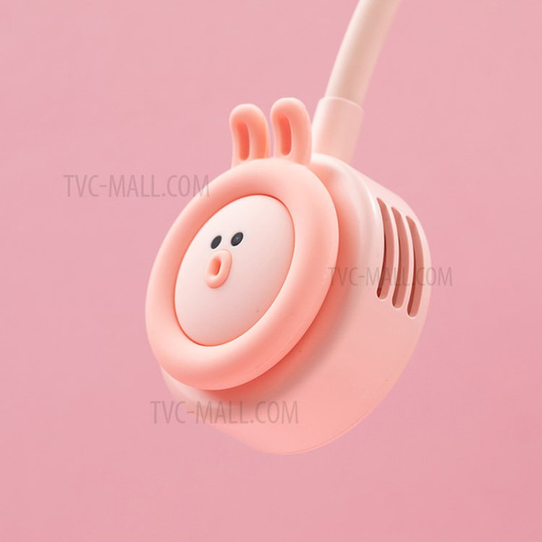Portable Cute Cartoon USB Charging Hanging Neck Flexible Mini Cooling Fan Summer Outdoor Fan Cooler - Pink