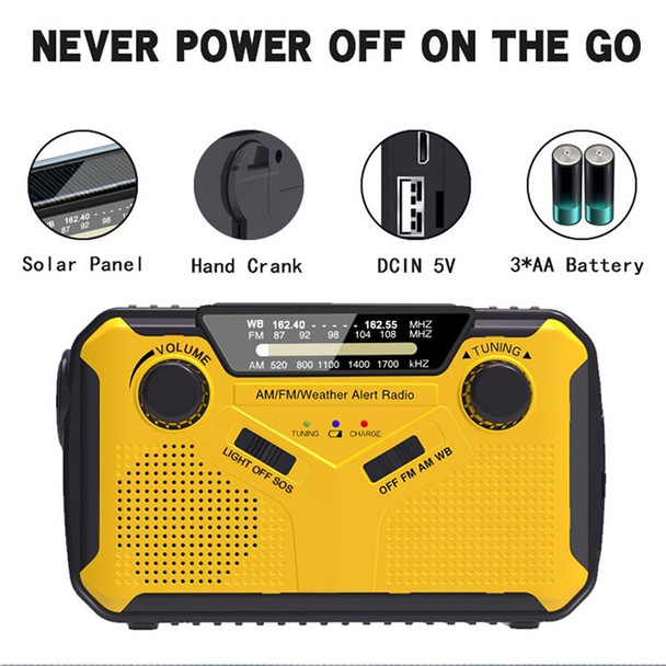 Emergency AM/FM/WB Weather Radio Solar Hand Crank Powered Radio with Bright Flashlight 3.5mm Headphone Jack SOS Alarm 2500mAh Battery