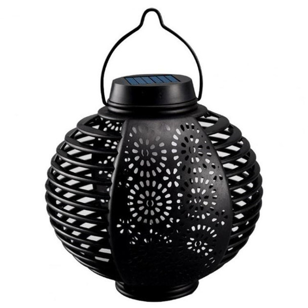 WILDERNESS Solar Light Outdoor Garden Lantern Lamp Hanging Weave Round Light for Tree Fence Patio Decoration - Black